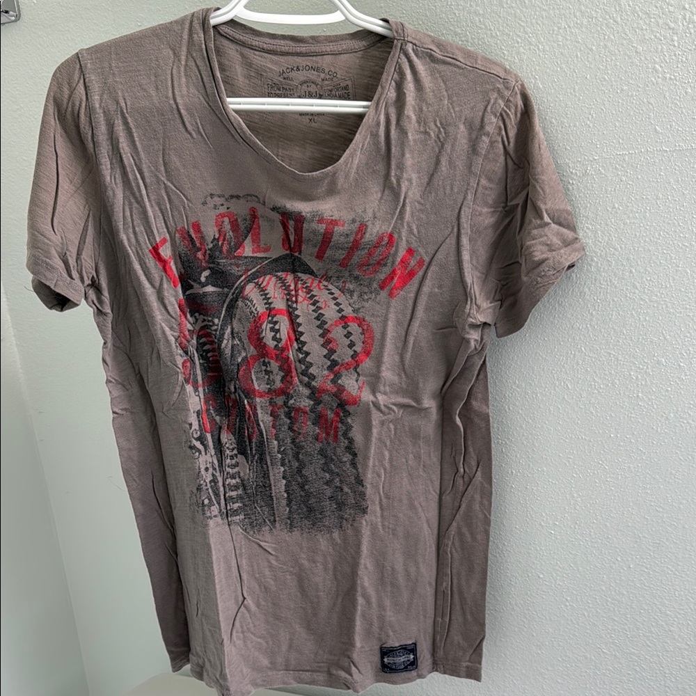 Jack & Jones Brown Graphic Tee with Red Accents